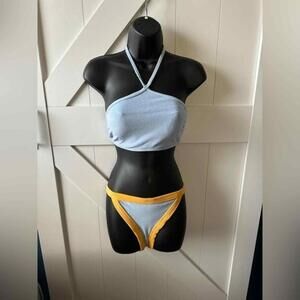 Gianni Bini Terry High Neck Halter Swim w/ Cheeky Swim Bottom - Medium NWT